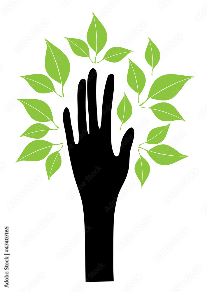 Obraz premium vector hand with green leaves