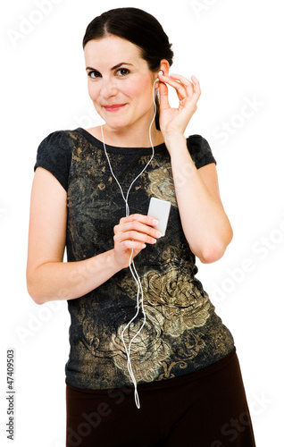 Happy woman listening MP3