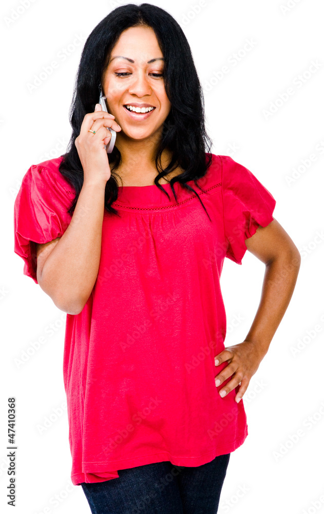 Smiling woman talking on mobile Smiling woman talking on mobile