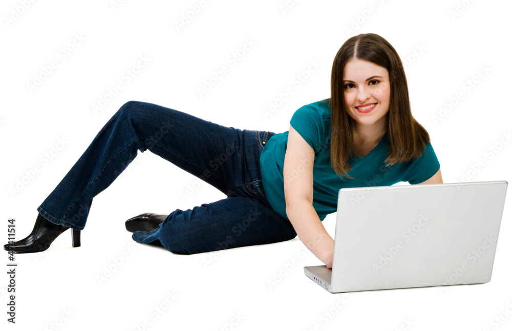 Caucasian woman using a laptop Caucasian woman using a laptop