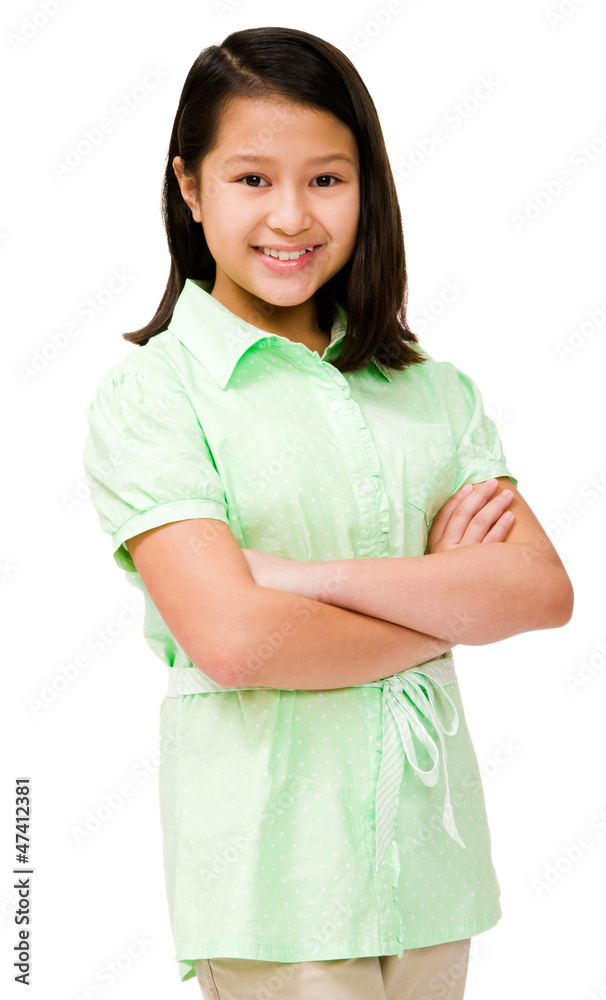 Asian girl standing with arms crossed