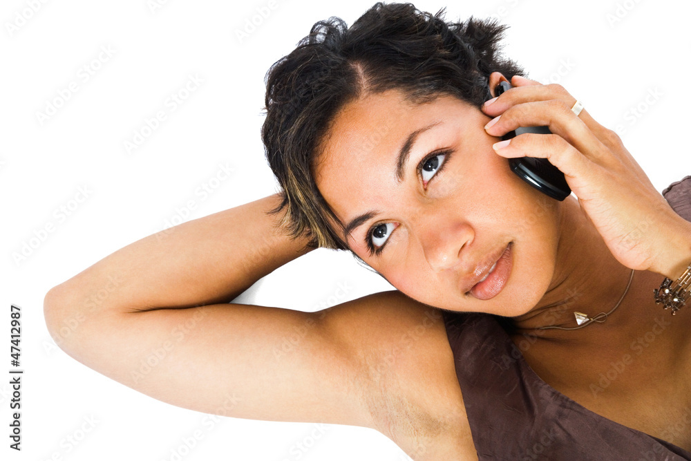 Fototapeta premium Close-up of a woman talking on mobile