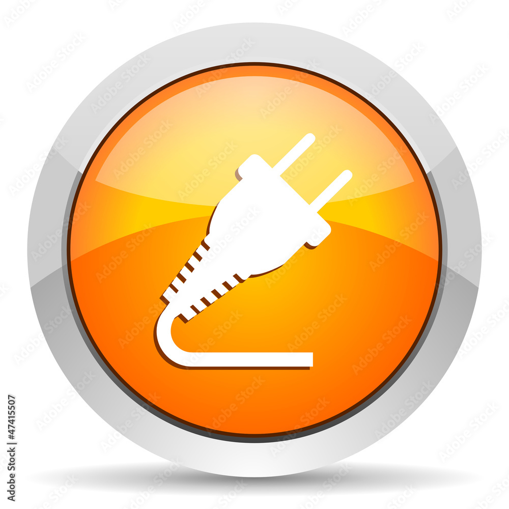 plug orange glossy icon on white background plug orange glossy icon on white background