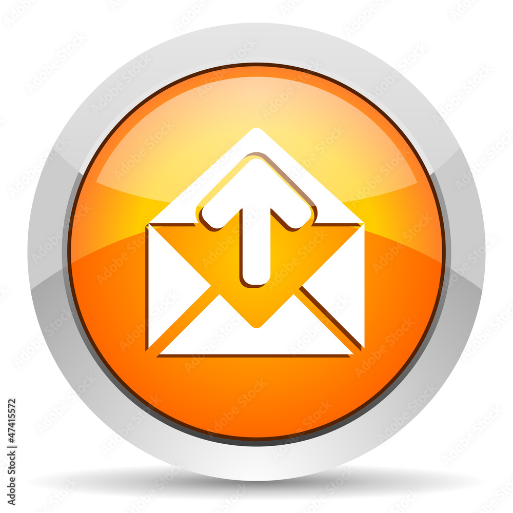 mail orange glossy icon on white background mail orange glossy icon on white background