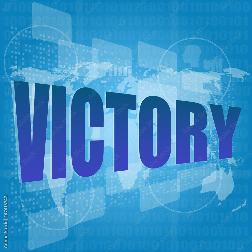 victory word on digital screen with world map victory word on digital screen with world map