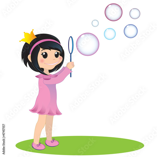 Girl with soap bubbles. EPS 10 illustration