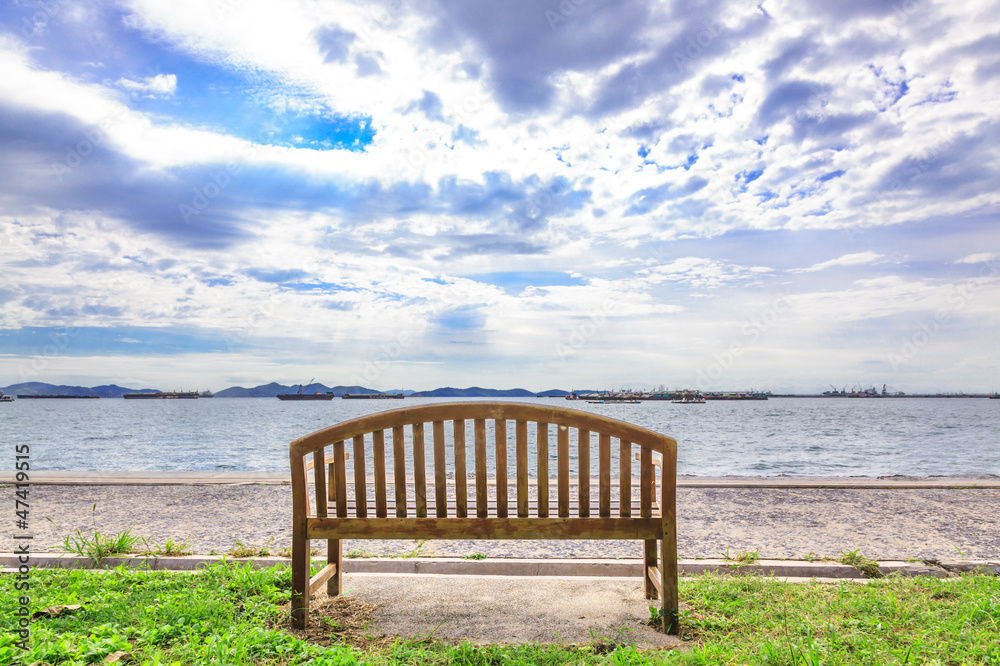 Wooden bench with sea view