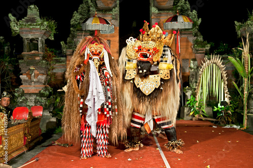 Beasts in Barong and Keris dance performed in Bali, Indonesia. photo