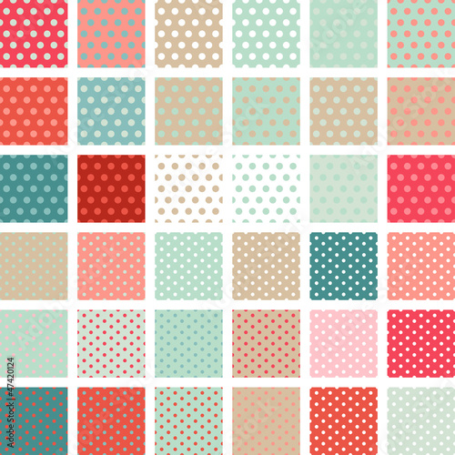 Seamless abstract retro pattern. Set of 36 polka dots textures.