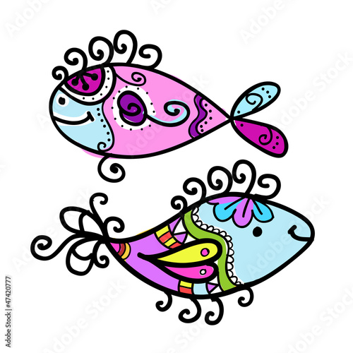 Sketch of funny fishes for your design