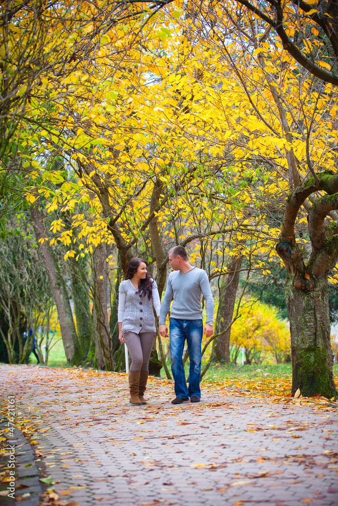 Portrait of couple enjoying golden autumn fall season Portrait of couple enjoying golden autumn fall season