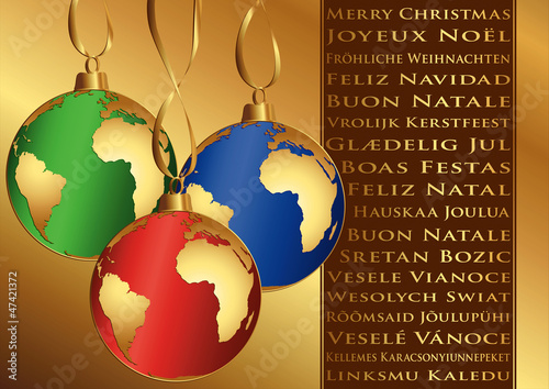 Weihnachtskugeln Globus, Wünsche mehrere Sprachen (Vektor)