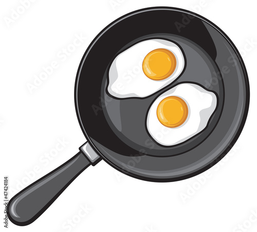 Fried eggs on frying pan
