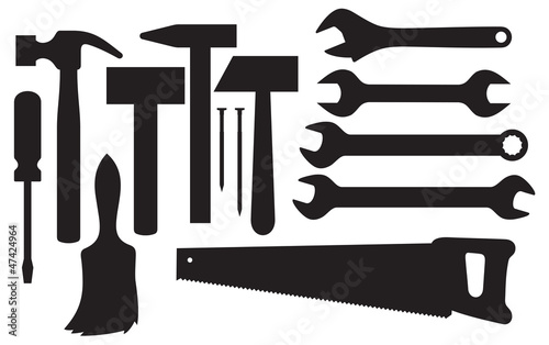 vector black silhouettes of hand tools