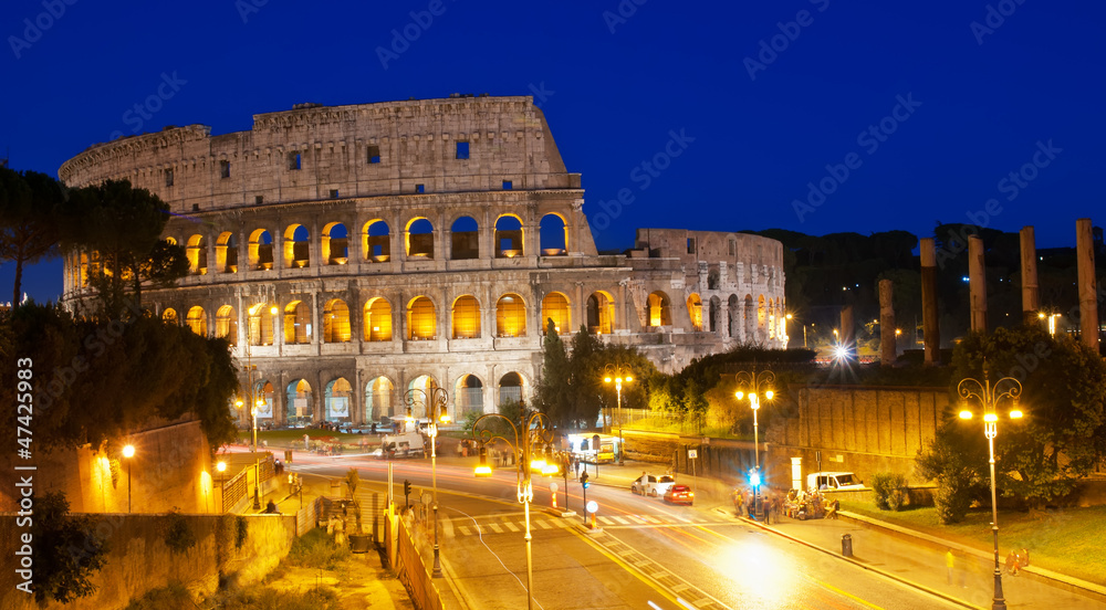 Night view of Colosseum in Rome, Italy.