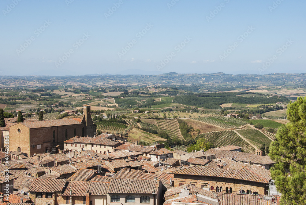 Landschaft der Toskana, Kirche, San Gimignano, Italien