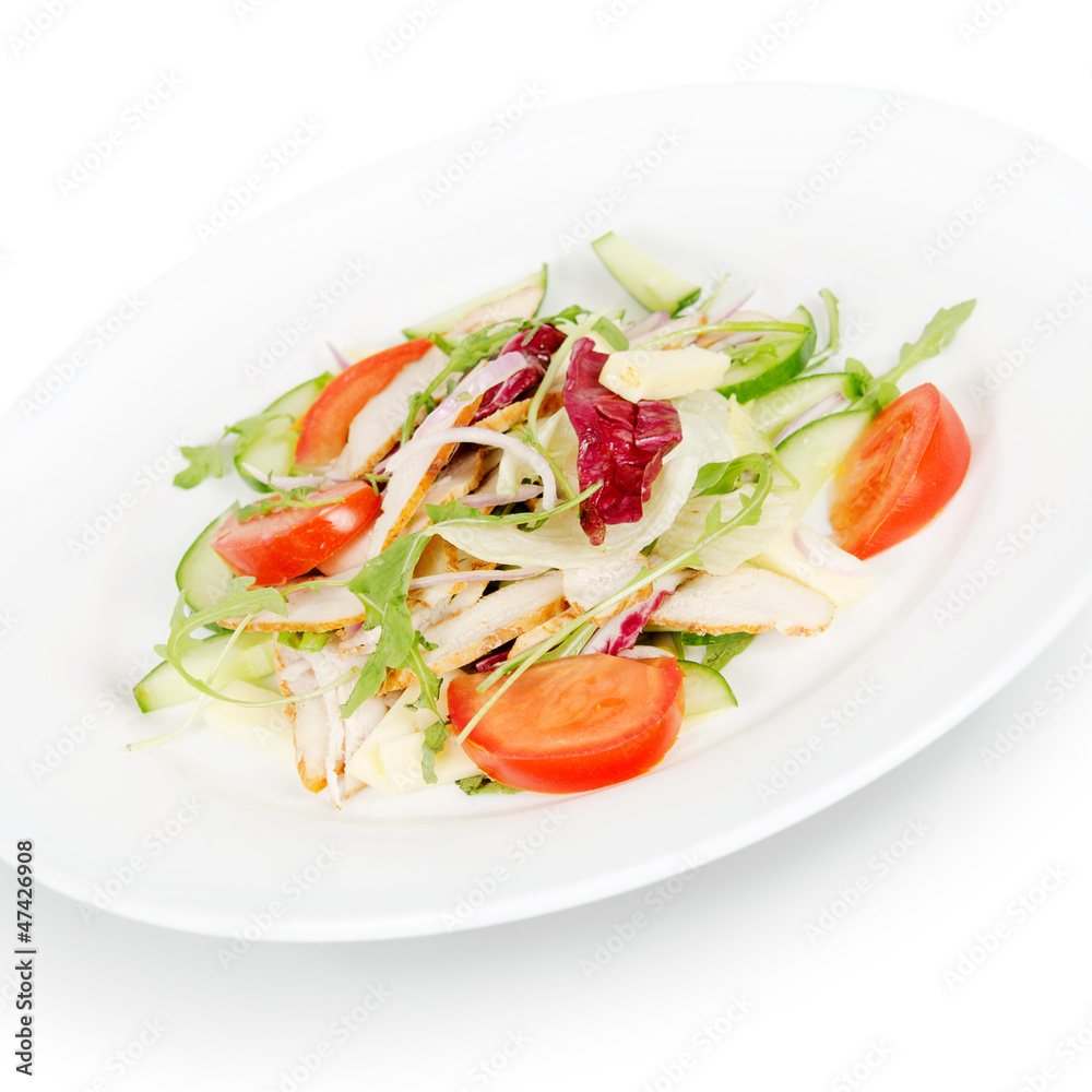 salad with chicken breast. isolated on white background