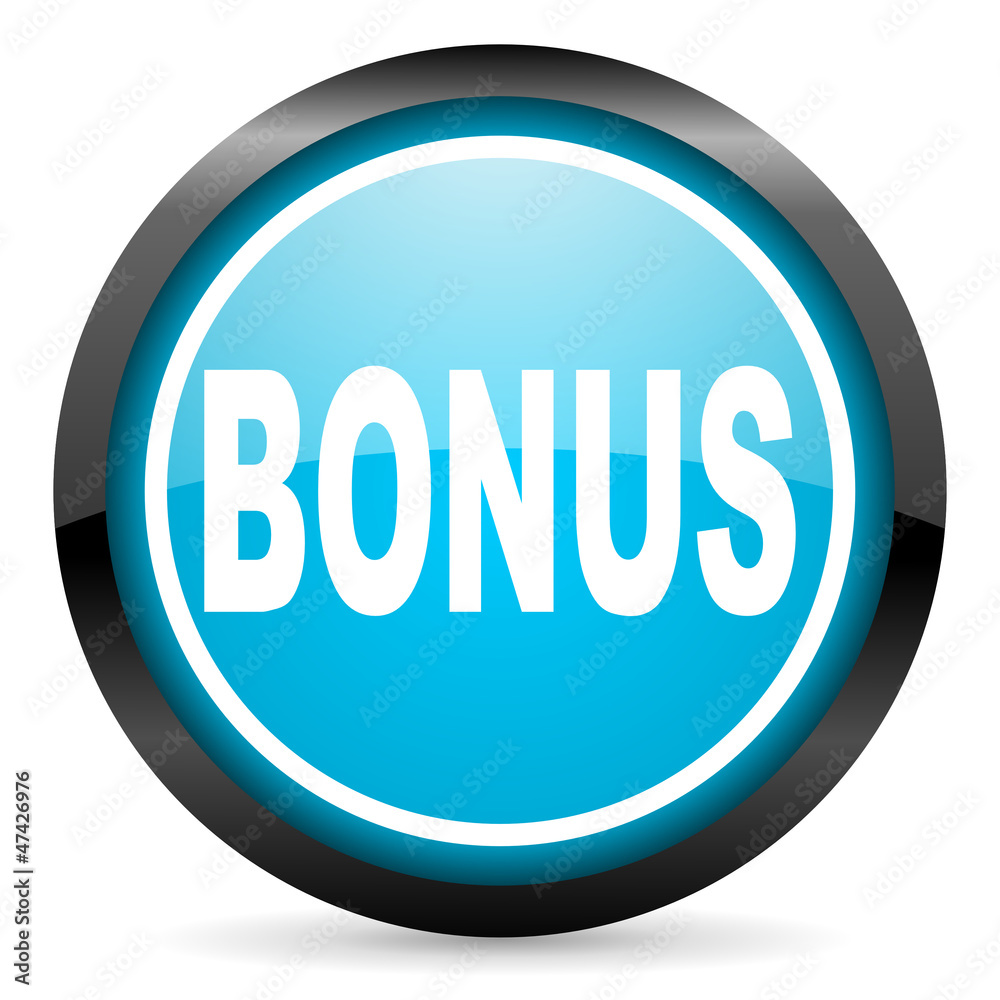 bonus blue glossy circle icon on white background