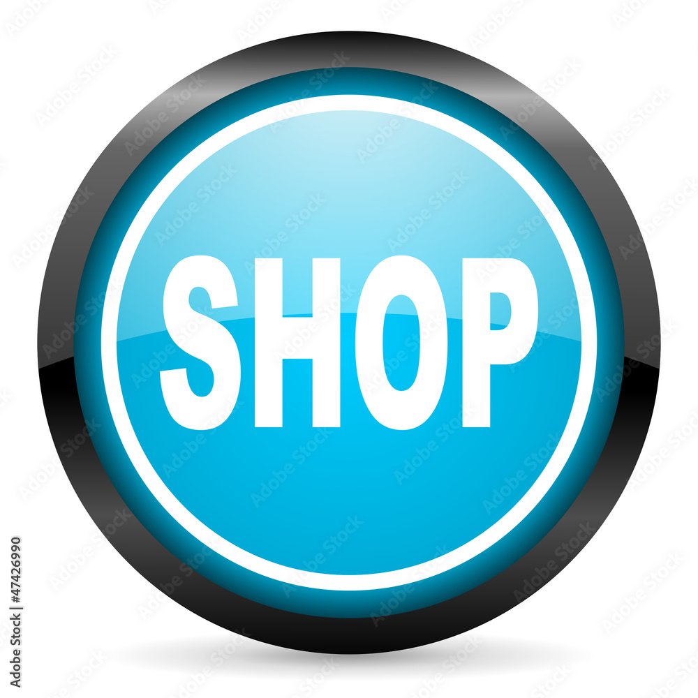 shop blue glossy circle icon on white background shop blue glossy circle icon on white background
