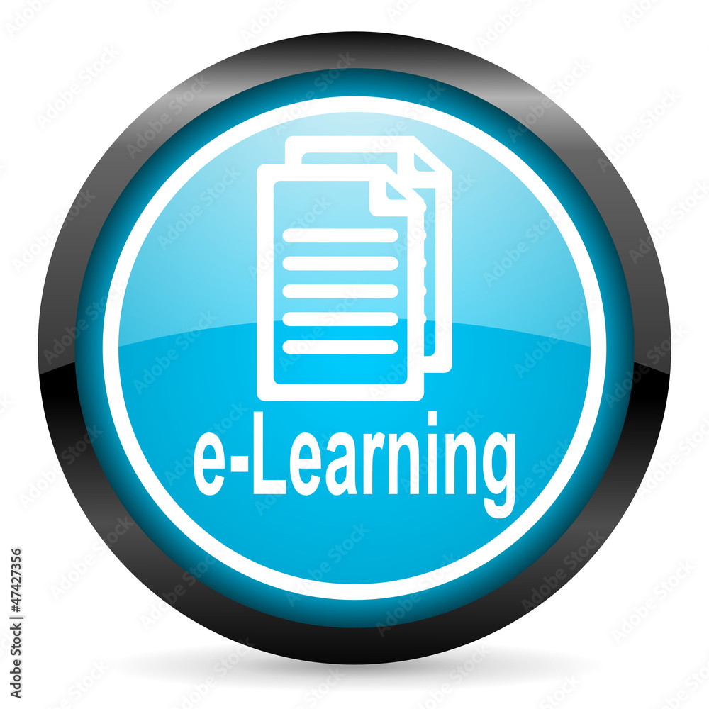 e-learning blue glossy circle icon on white background e-learning blue glossy circle icon on white background