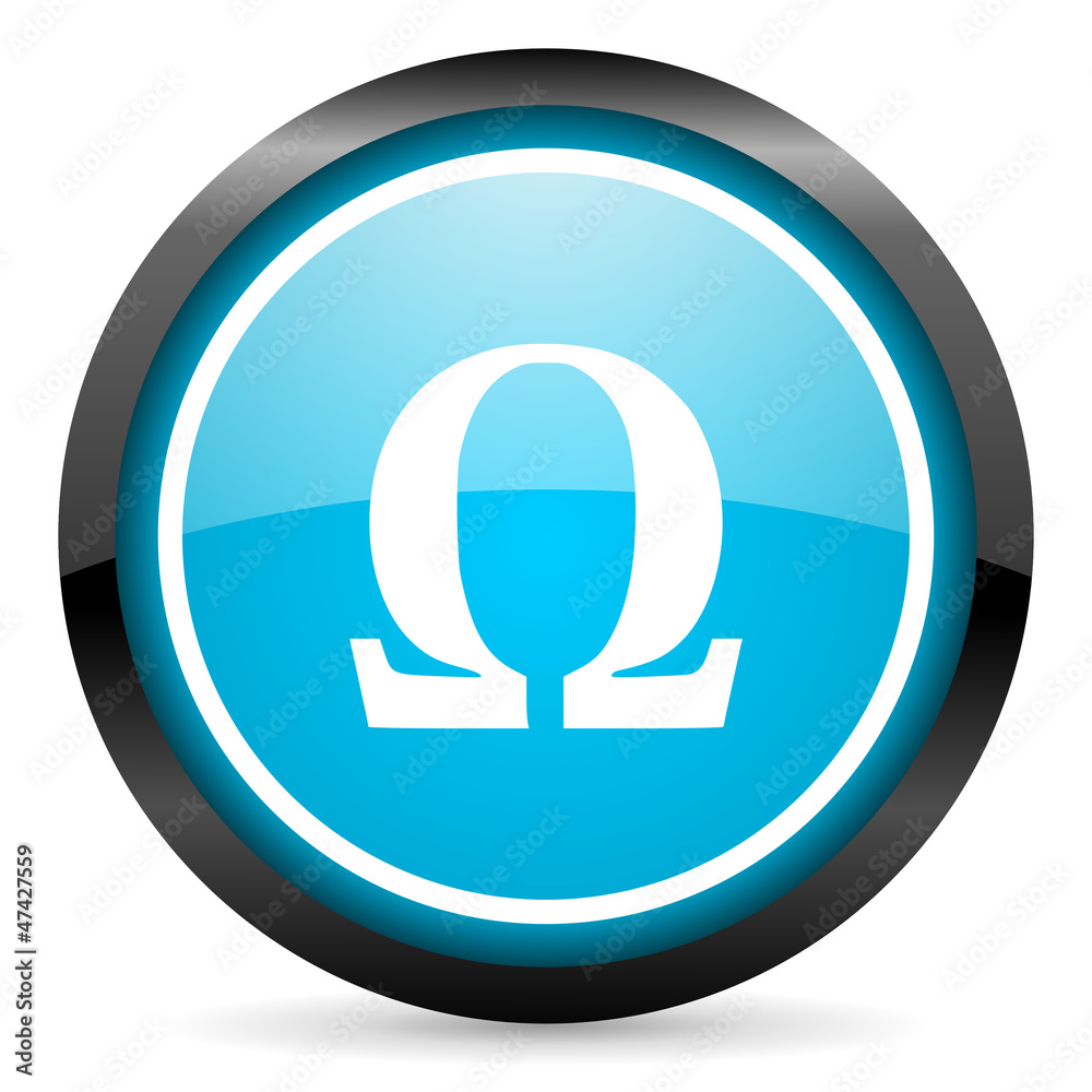omega blue glossy circle icon on white background omega blue glossy circle icon on white background