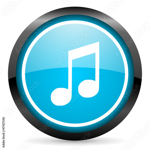 music blue glossy circle icon on white background