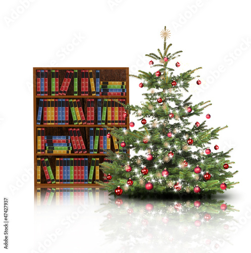 Bücherregal und Weihnachtsbaum