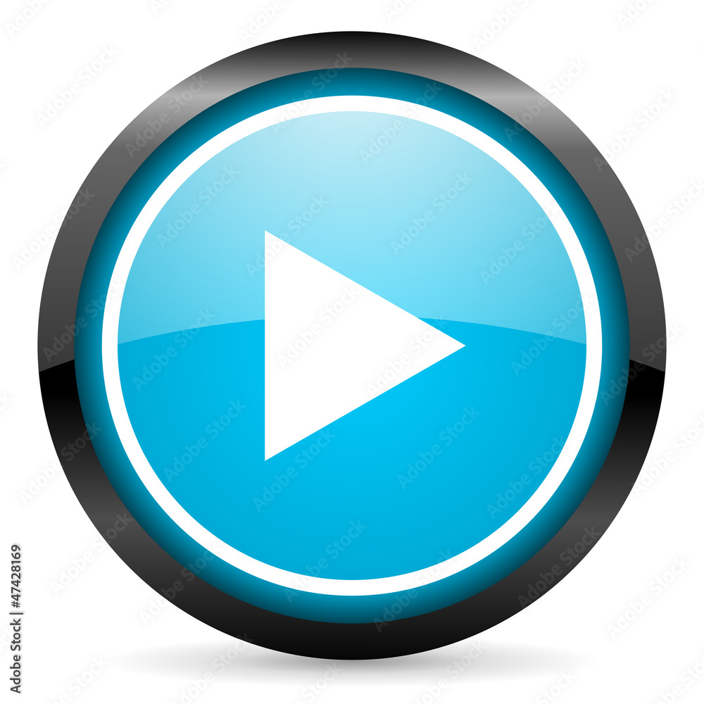 play blue glossy circle icon on white background play blue glossy circle icon on white background