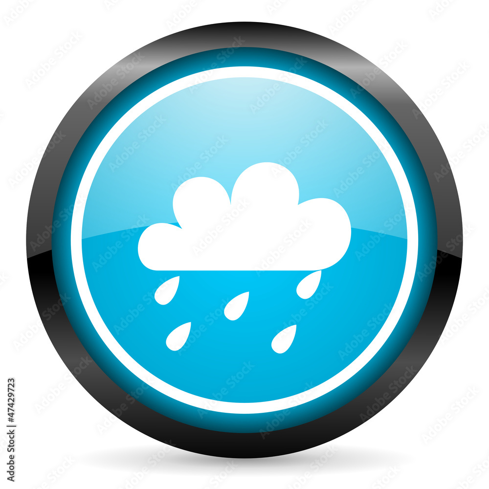 rain blue glossy circle icon on white background rain blue glossy circle icon on white background