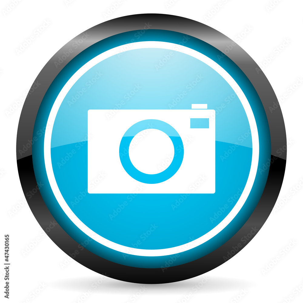 camera blue glossy circle icon on white background camera blue glossy circle icon on white background