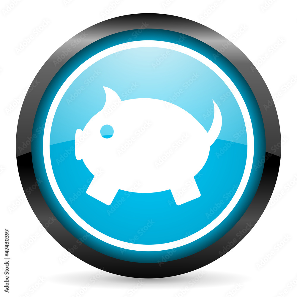 piggy bank blue glossy circle icon on white background piggy bank blue glossy circle icon on white background