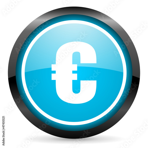 euro blue glossy circle icon on white background