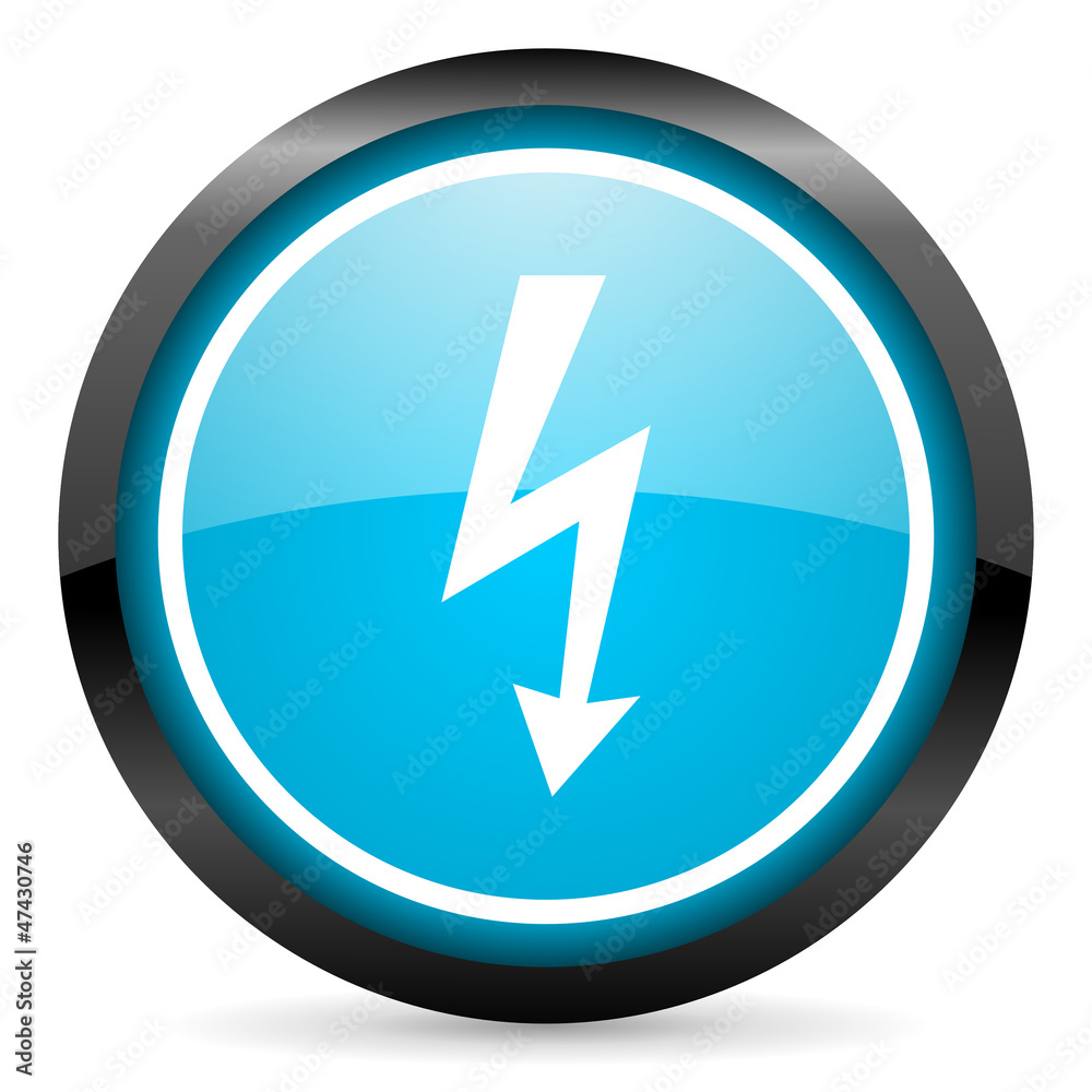 lightning blue glossy circle icon on white background lightning blue glossy circle icon on white background