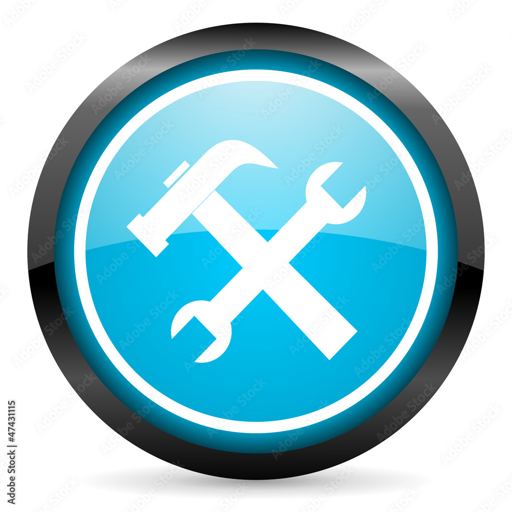 tools blue glossy circle icon on white background