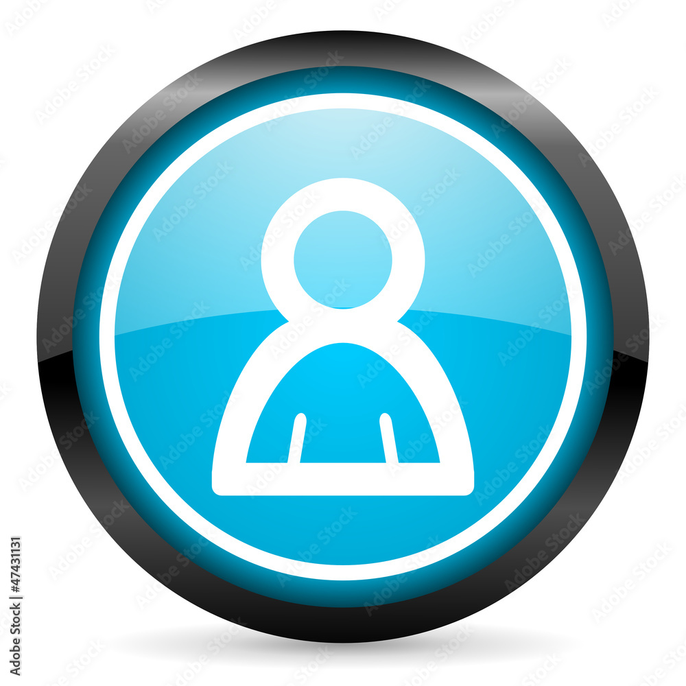 contact blue glossy circle icon on white background