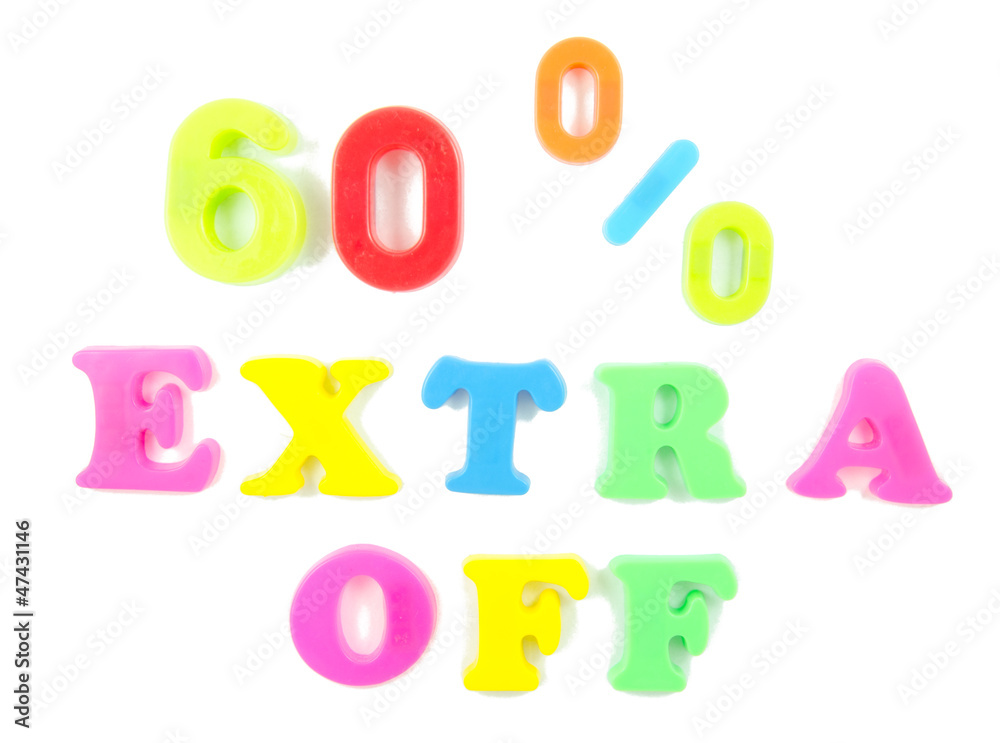 60% extra off written in fridge magnets 60% extra off written in fridge magnets
