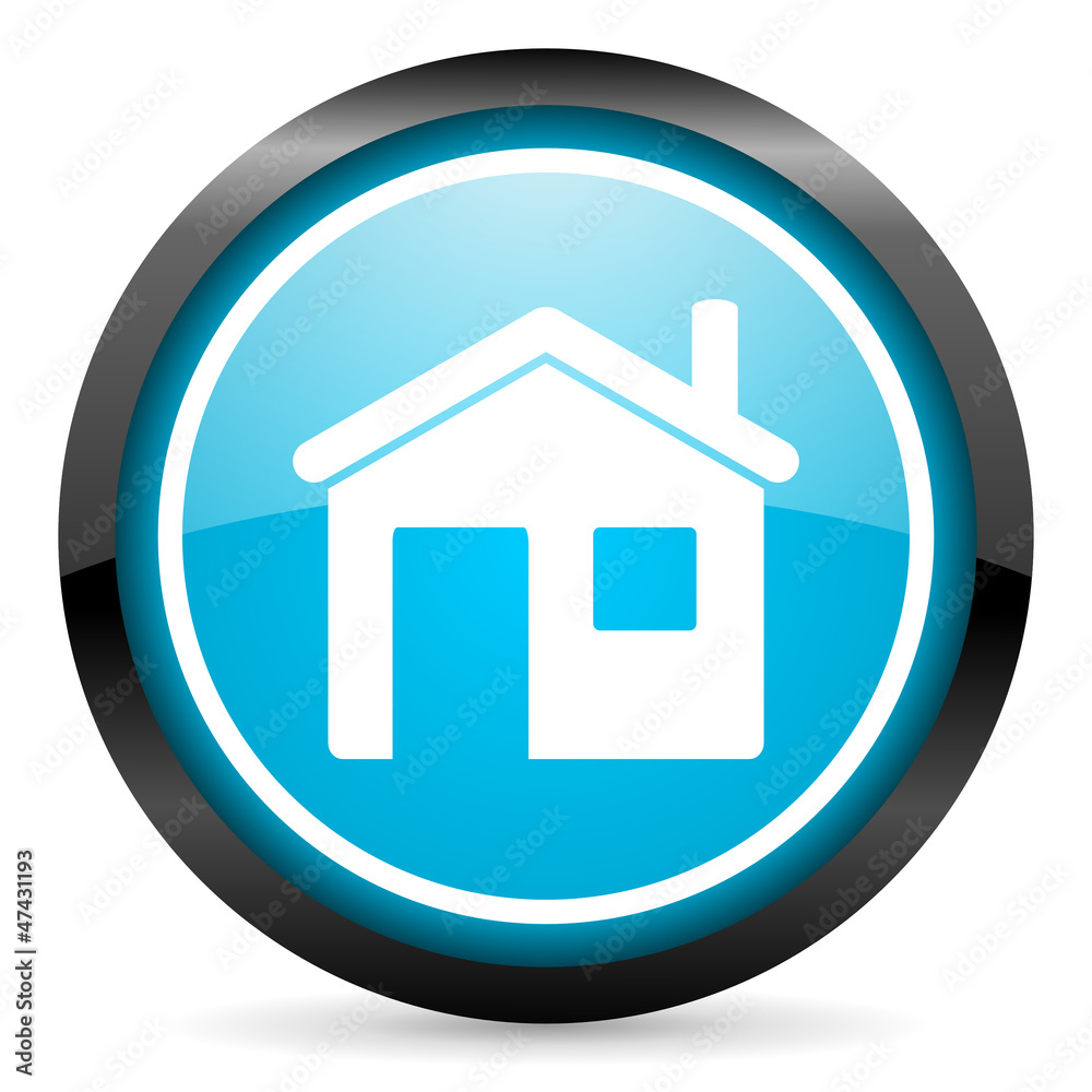home blue glossy circle icon on white background