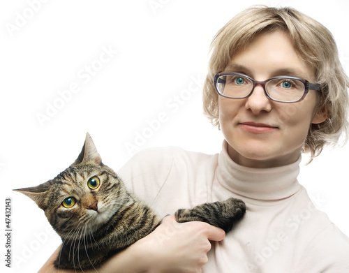 Elegant woman with grey cat