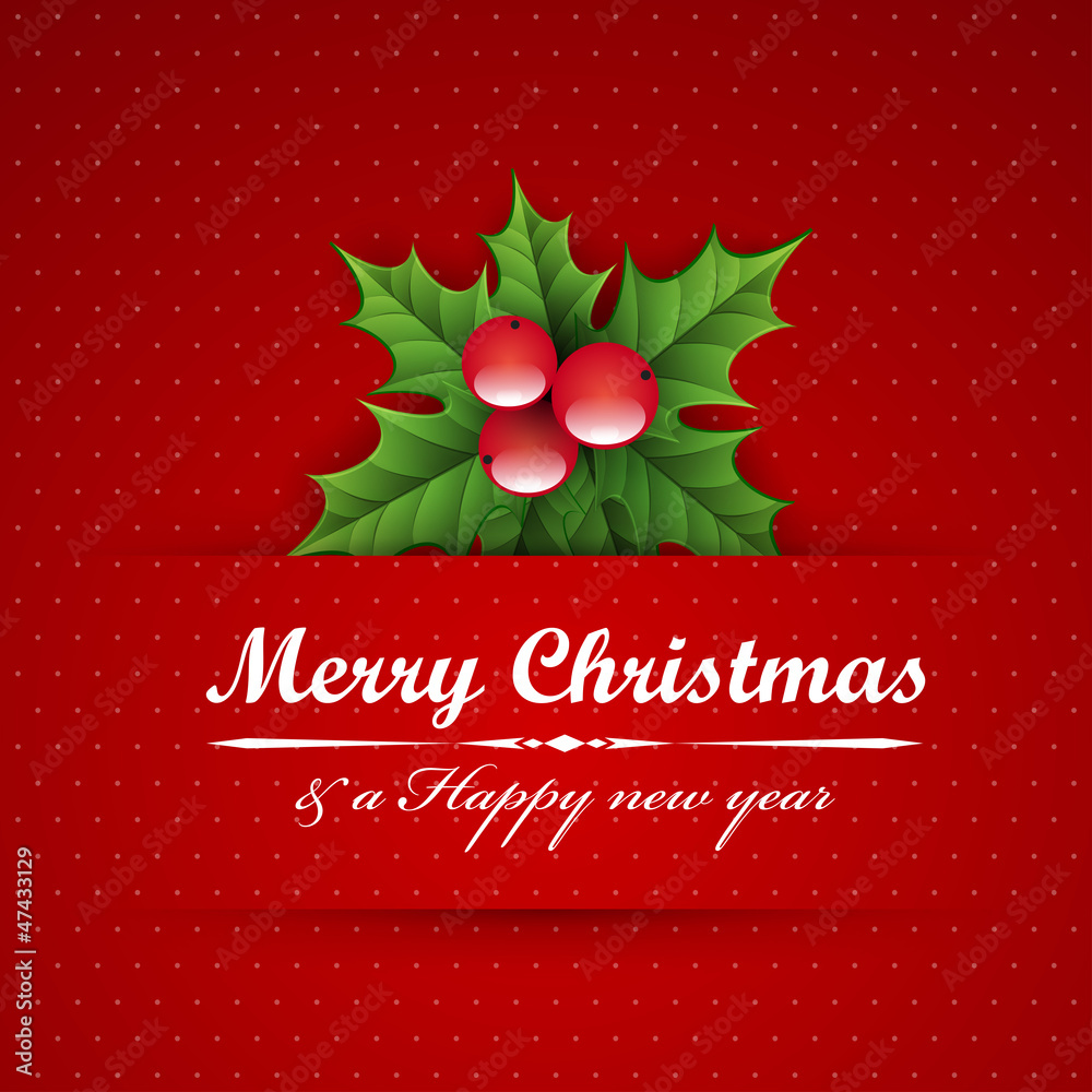 Christmas background with holly berry. Stock Vector | Adobe Stock