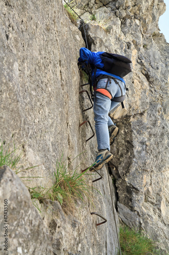 Sass de Rocia, Italy - climber on via Ferrata