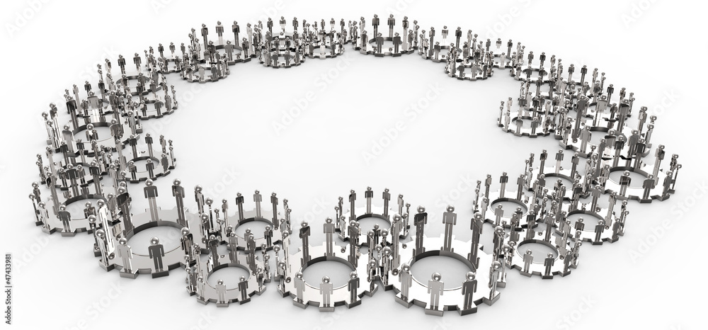 Model of 3d figures on connected cogs