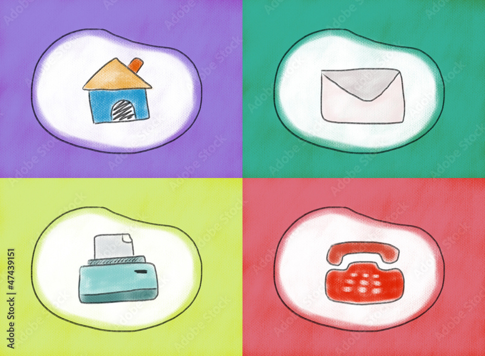 Icons: home, email, print and phone Icons: home, email, print and phone