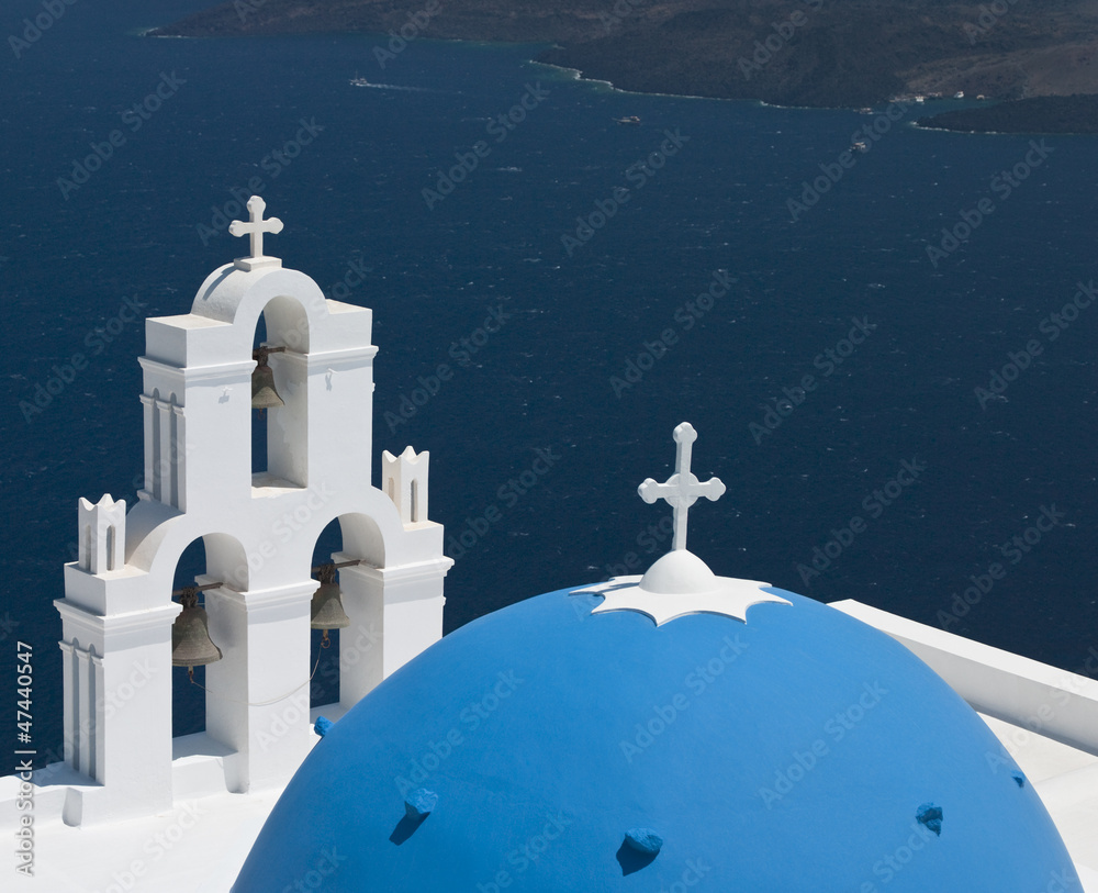 Blue Domed Church on Santorini - Greece