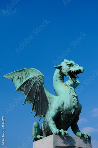 Dragon statue on a Dragon bridge in Ljubljana, Slovenia.
