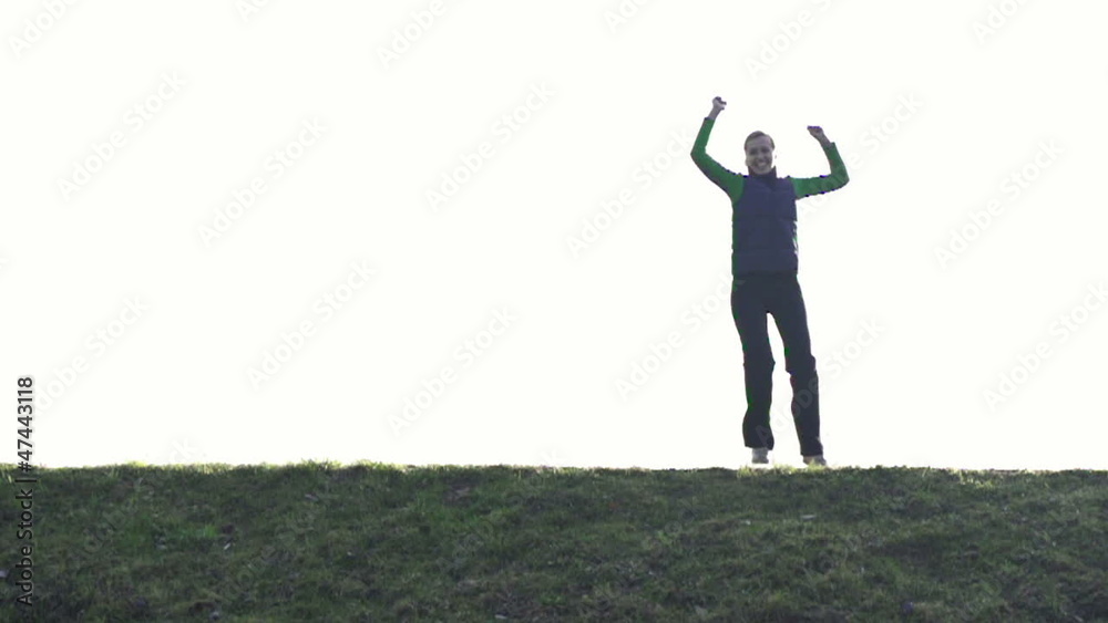 Happy couple jogging outdoors, slow motion Happy couple jogging outdoors, slow motion