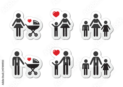 Single parent sign - family icons as labels