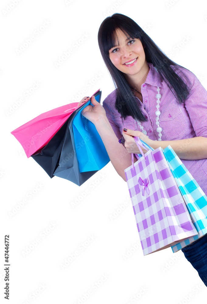 Women with shopping bags, isolated-studio shot