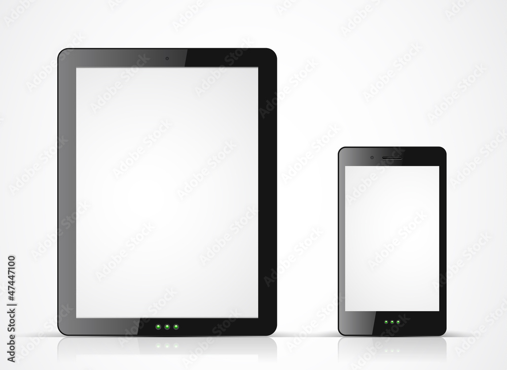 Vector black tablet pc and mobile phone on white background Vector black tablet pc and mobile phone on white background