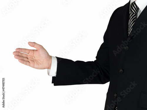 Shaking hands a business man with an open hand white background