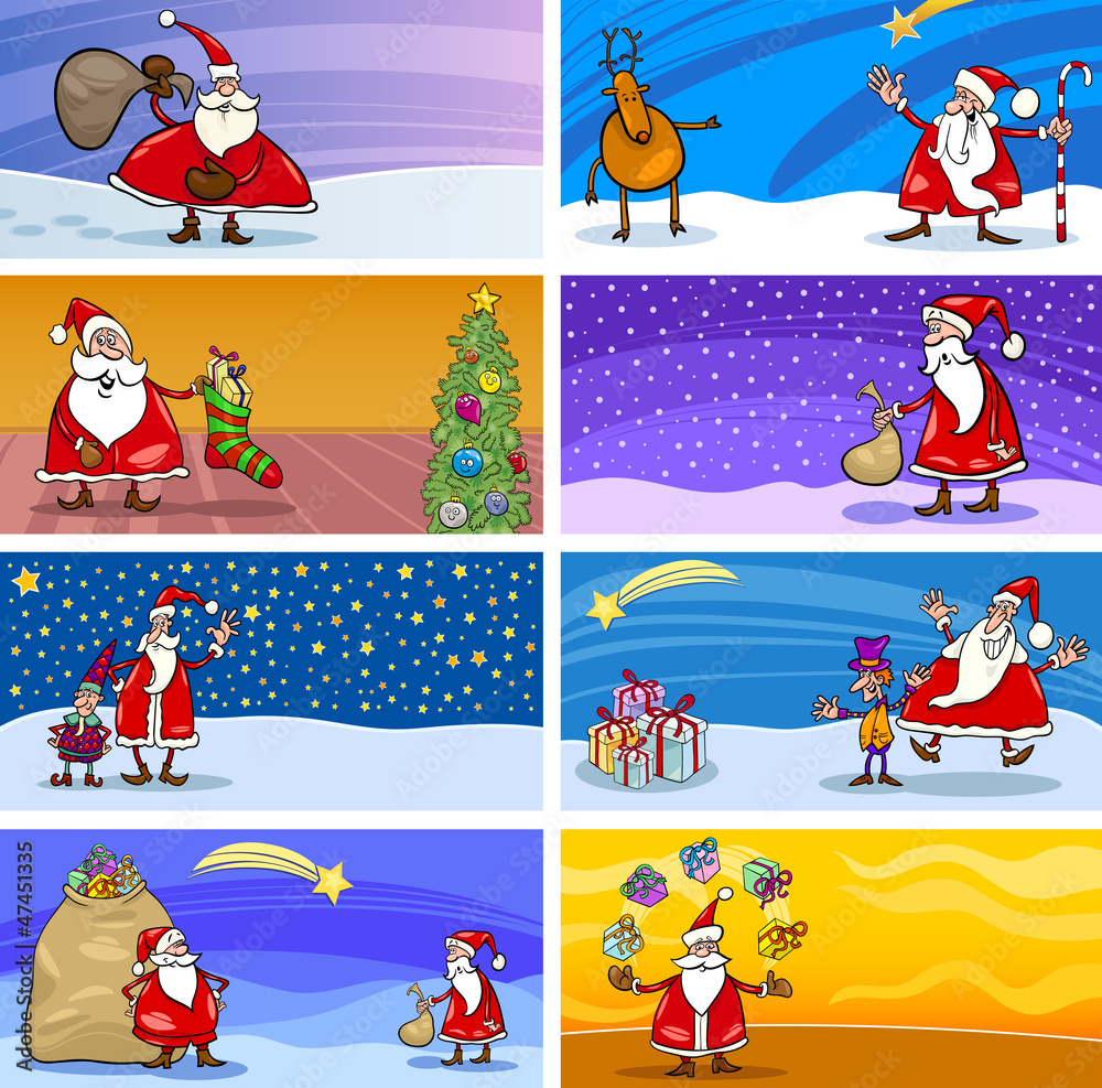 Cartoon Greeting Cards with Santa Claus